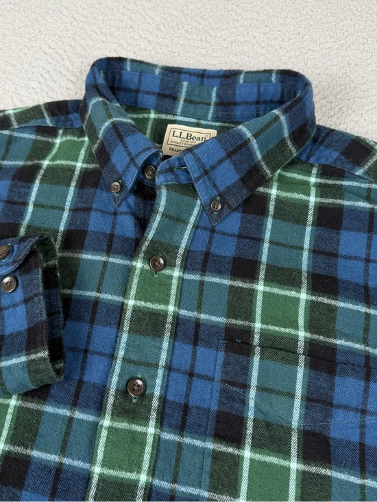 L.L. Bean Other - LL Bean Scotch Plaid Flannel Shirt Mens Large Blue Green Cotton Button Preppy
